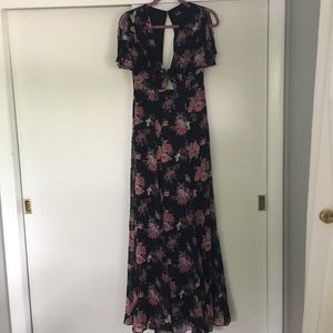 “Wings of Love Black Floral Print Maxi Dress”